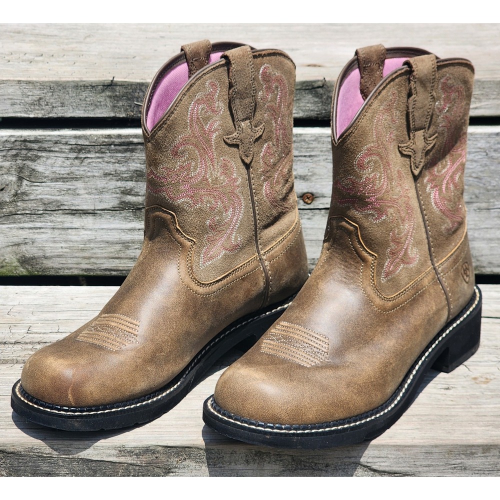 Ariat Fatbaby Heritage Brown Pink Floral Leather Western Boots Womens Size 11B